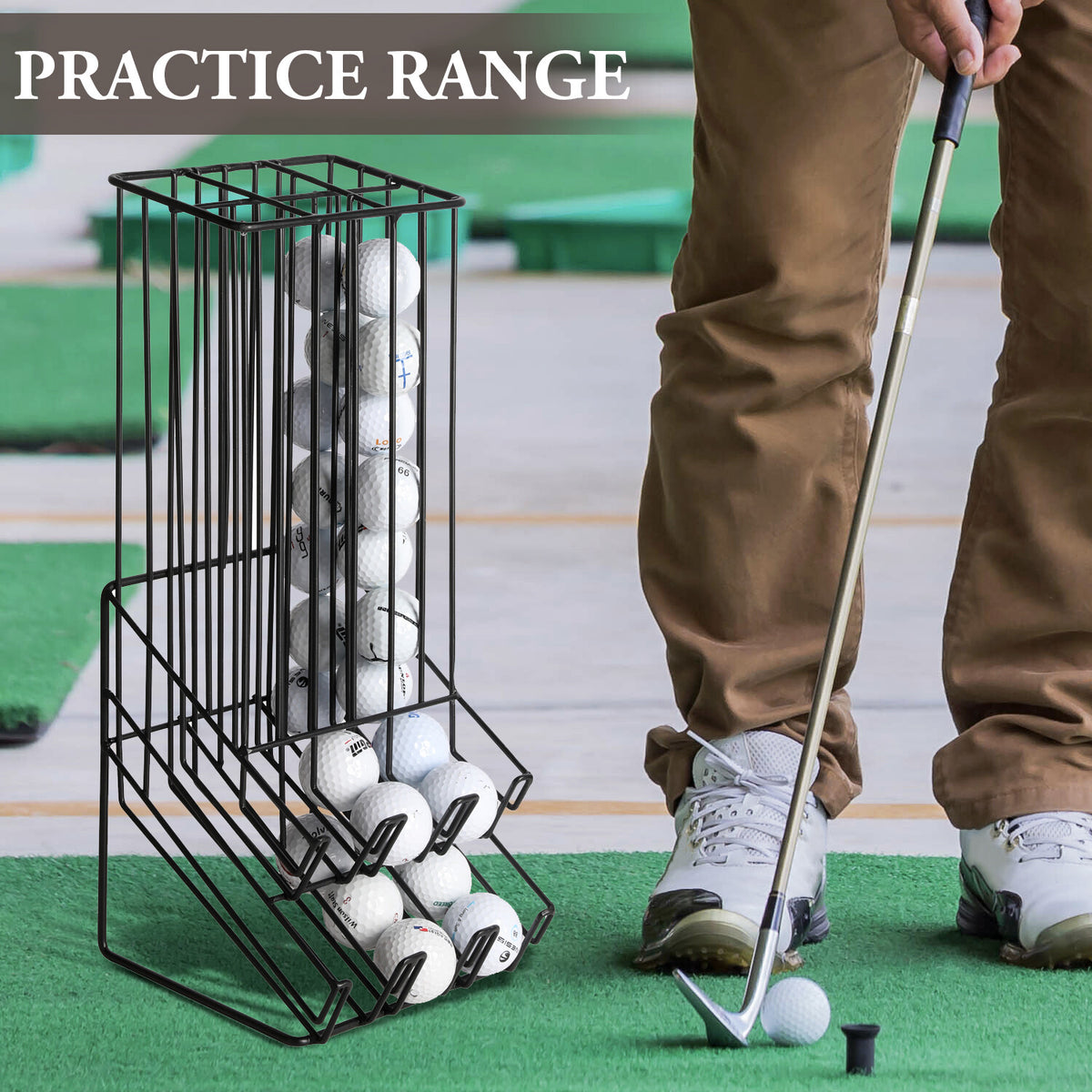 60 Capacity Golf Ball Holder Dispenser Rack - Matte Black Metal