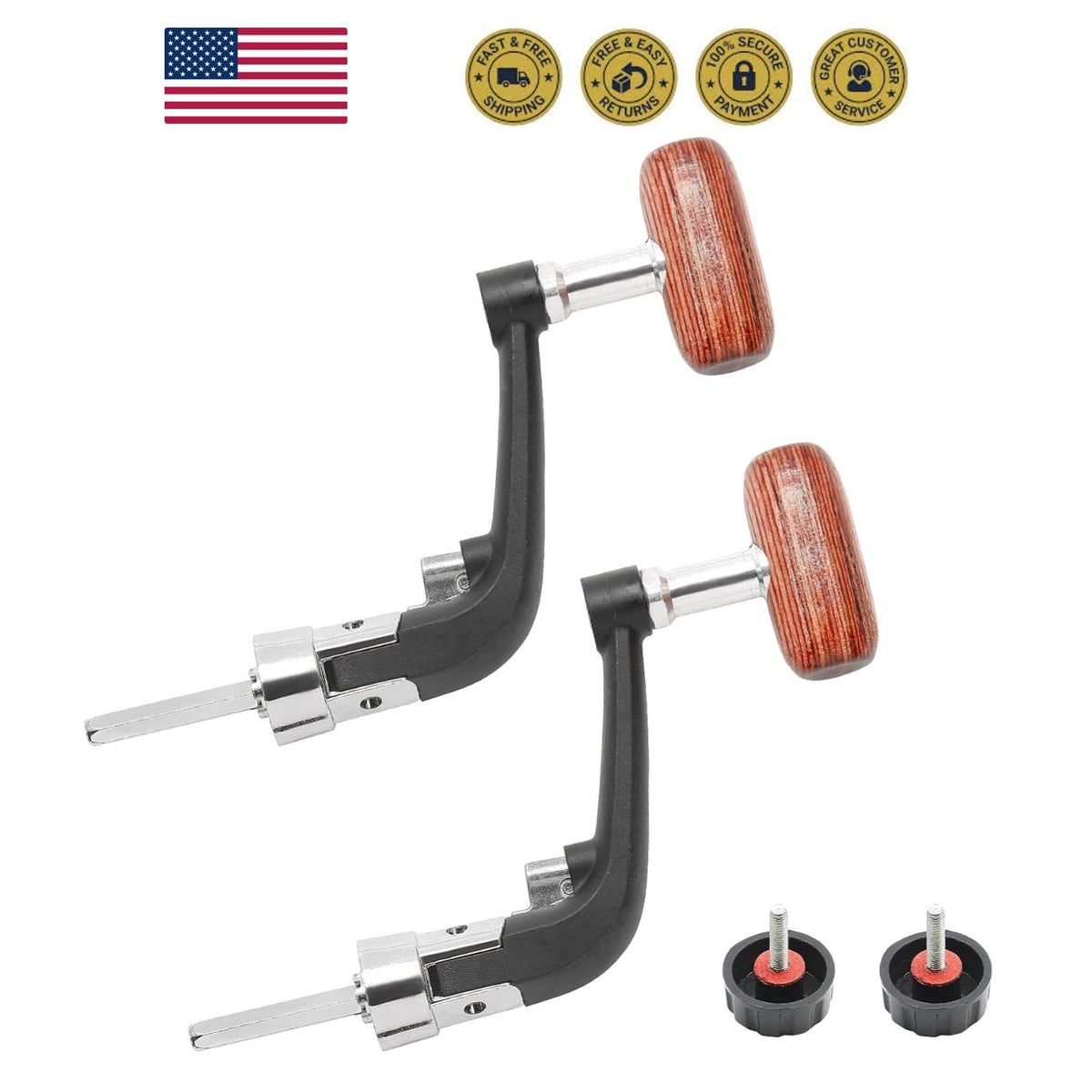 Adjustable Fishing Reel Handle Set of 2 with Anti-Slip Wooden Grip