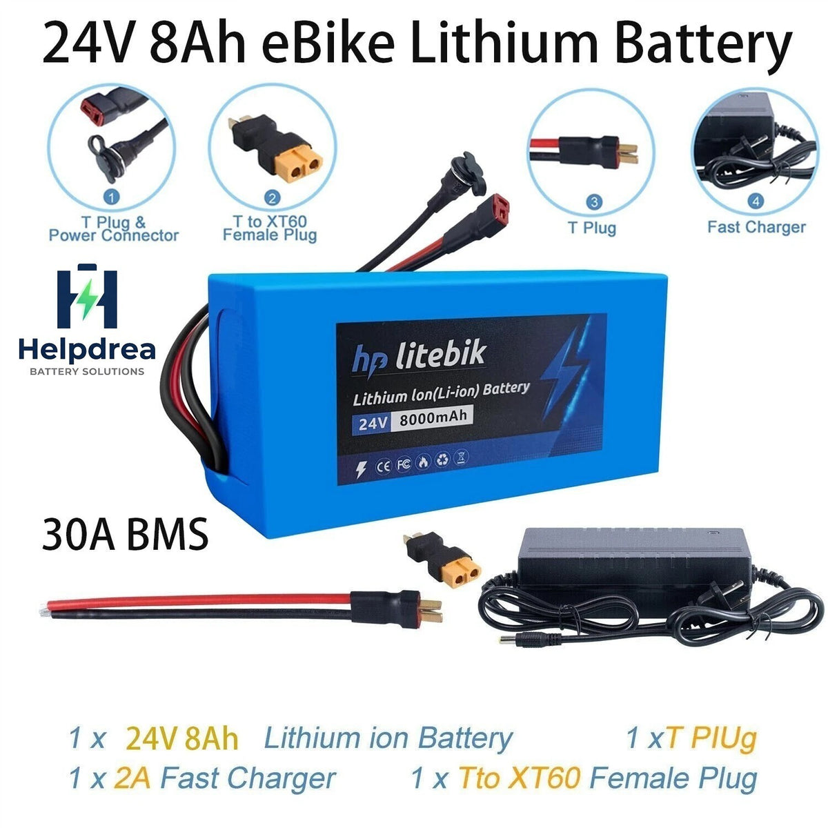 24V Lithium E-Bike Battery Waterproof 8Ah for Electric Bicycle with BMS