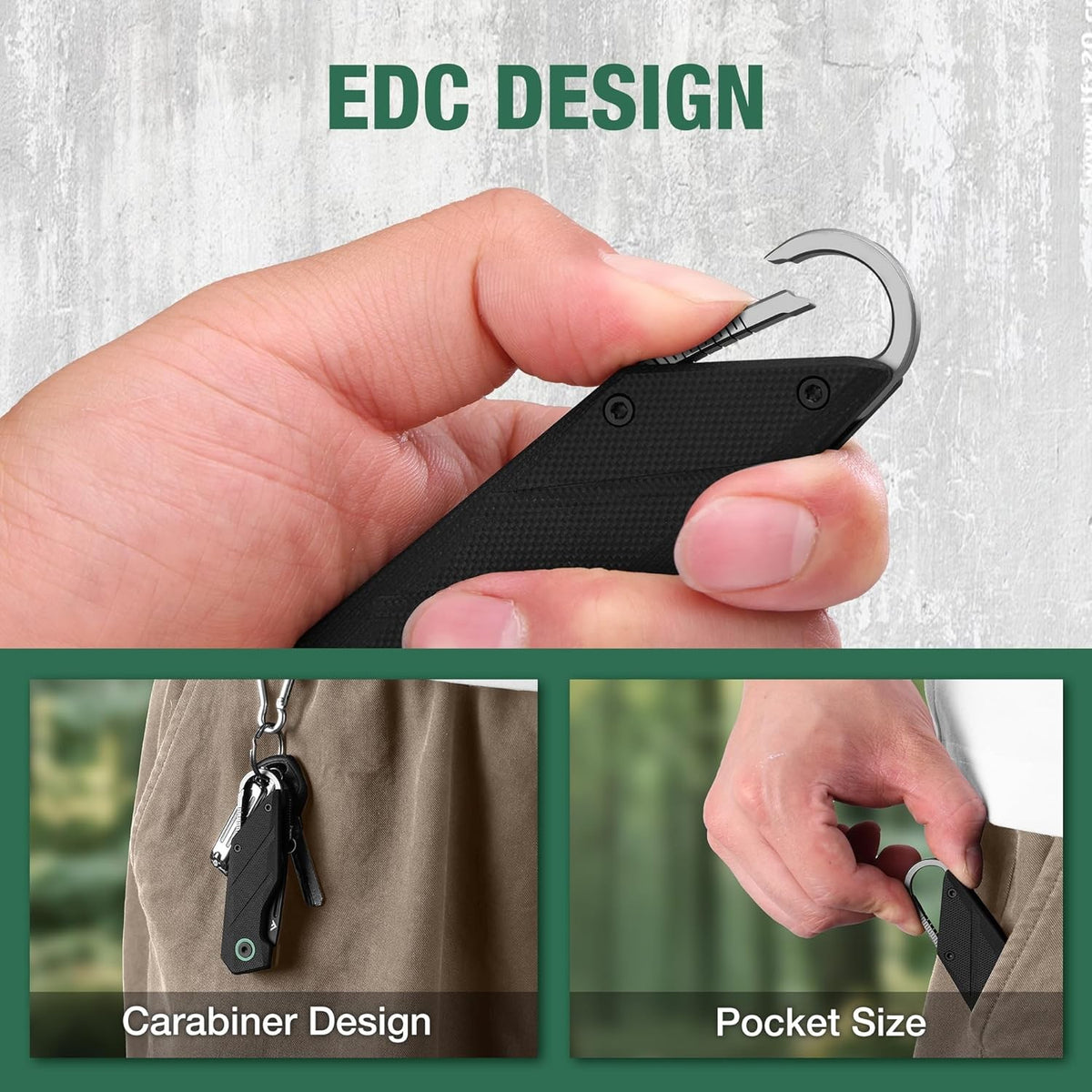 Mini Folding Pocket Knife with Titanium Alloy Carabiner and D2 Steel Blade
