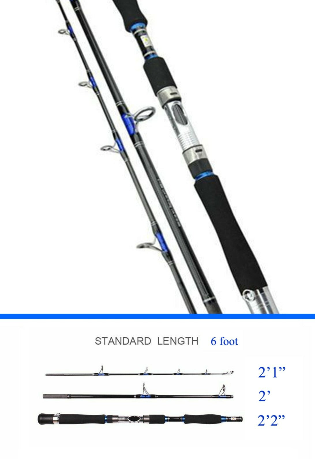 Saltwater Jigging Fishing Rod Carbon Fiber 30-50lb Spinning Rod - Multiple Lengths