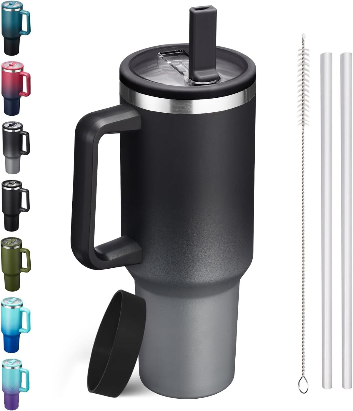 Insulated 40 Oz Water Bottle with Handle Flip Straw Leak-Proof & Cup Boot