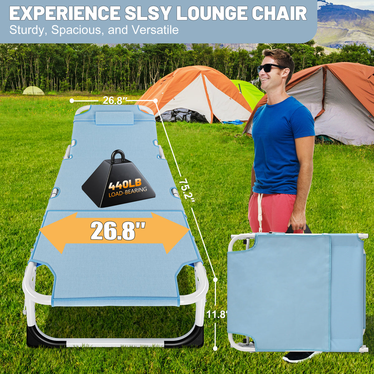 Heavy Duty Tanning Chair with Face Hole - Adjustable Folding Outdoor Lounge Bed