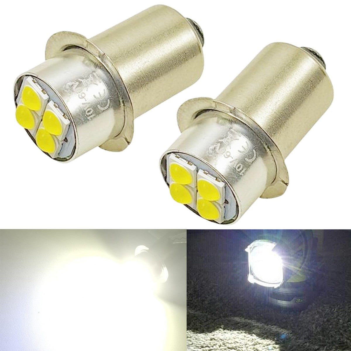 2-Pack P13.5S 19.2V LED Bulbs for Flashlights and Worklights