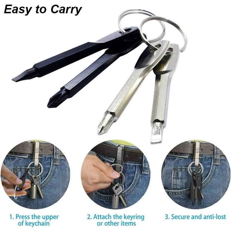 Mini Pocket Screwdriver Keychain Set - Portable Repair Tool with Phillips & Slotted Bits