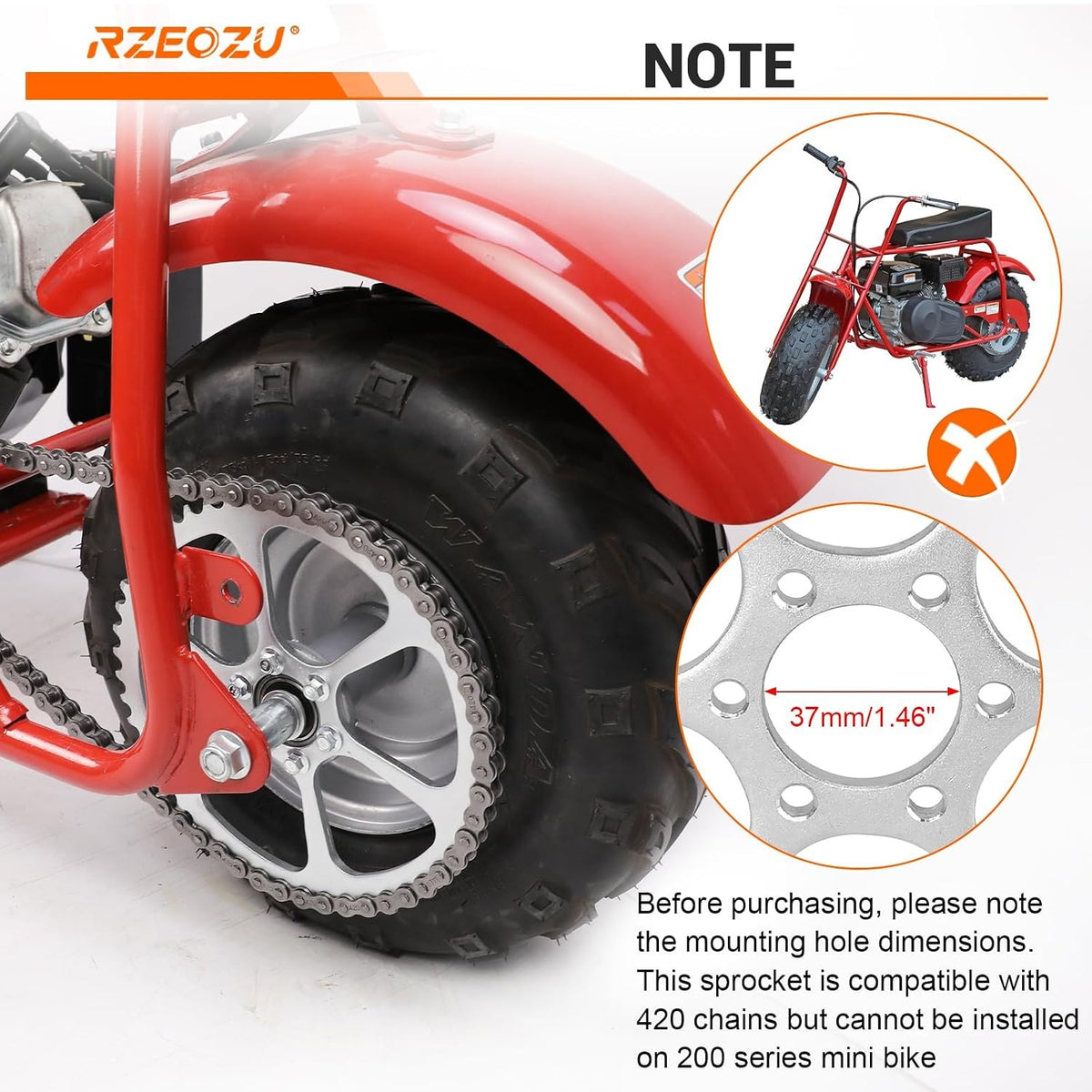 50 Tooth Steel Rear Sprocket Kit for Mini Bike 420 Chain Compatible with CT100U DB30