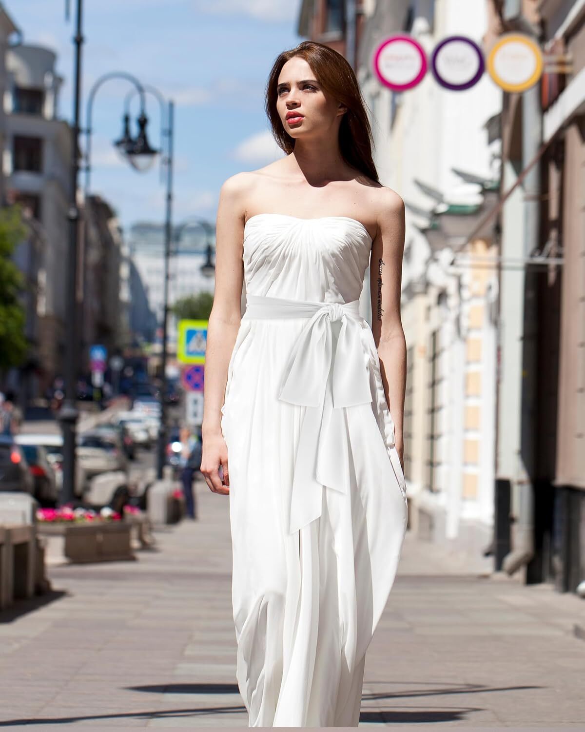 Women Chiffon Bridal Sash Belt Dress Waist Wedding 50s Solid White