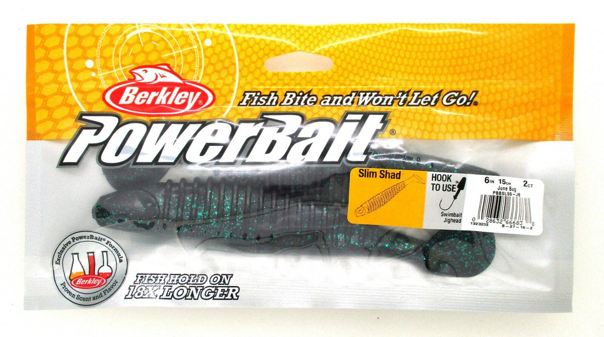 Berkley Powerbait 6-Inch Slim Shad Fishing Lures - Junebug Pack of 12