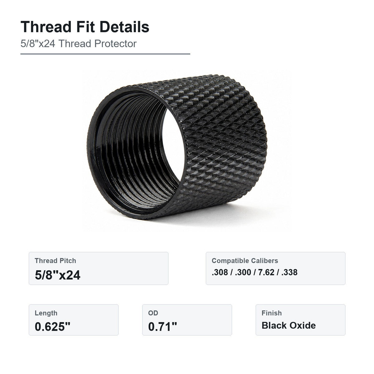 Steel Thread Protector 5/8x24 for Firearms - Black Oxide, Knurled Surface