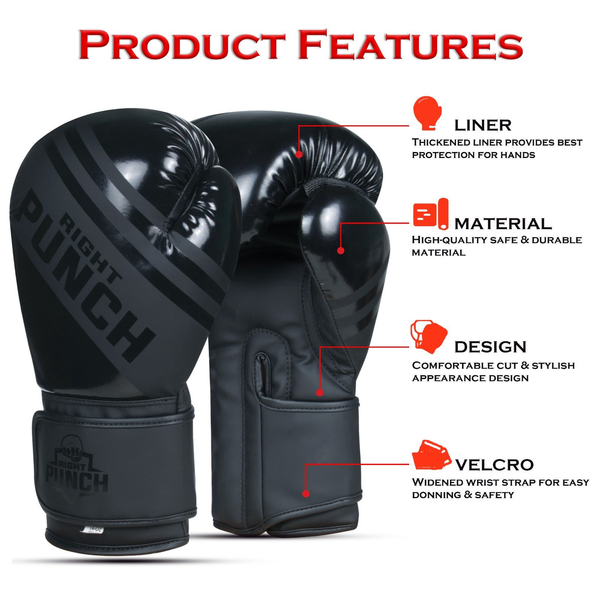 Unisex Boxing Gloves for Men & Women - Muay Thai, Kickboxing, MMA, Faux Leather
