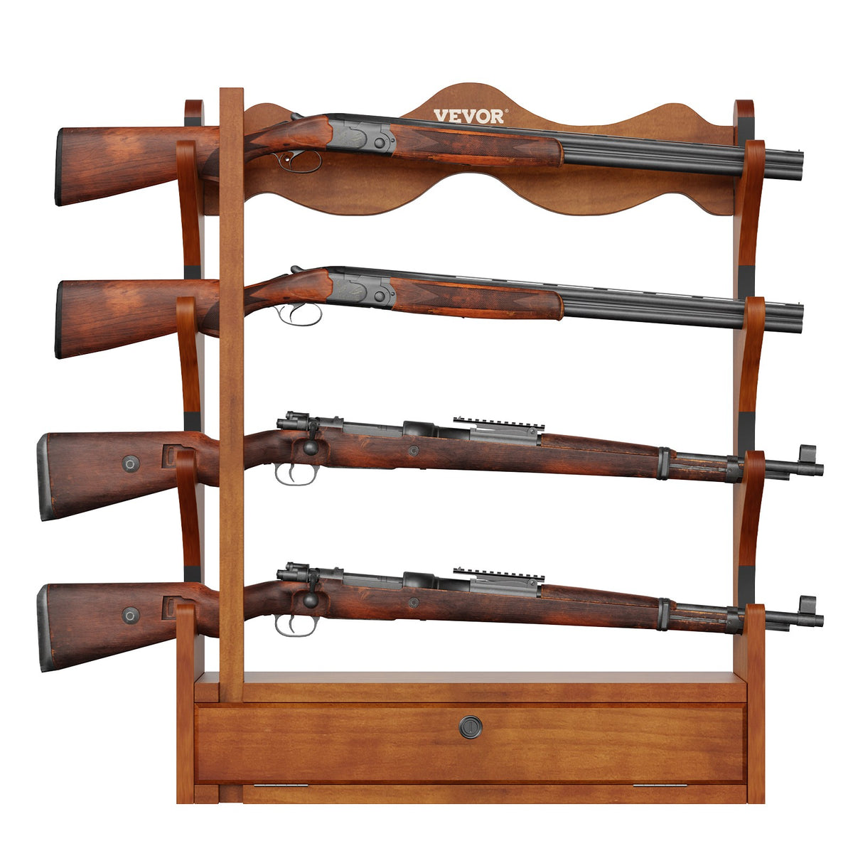 Wood Gun Rack Wall Mount for 4 Rifles - Durable Firearm Display and Storage