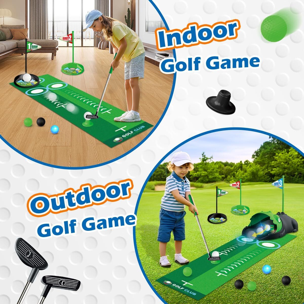 Kids Golf Set with Dinosaur Automatic Ball Return & LED Light