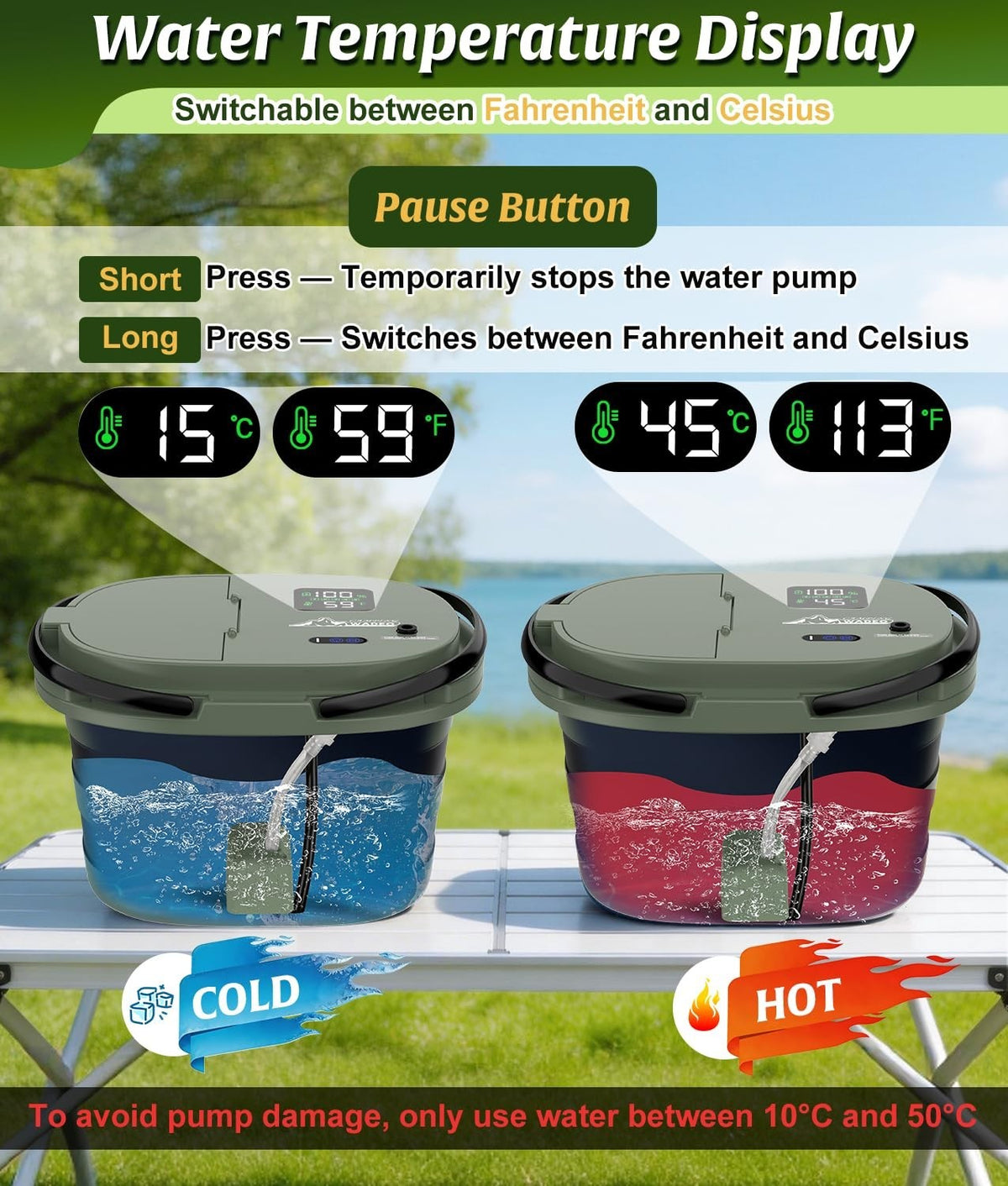 Portable Camping Shower with 20L Water Bucket, 5-Speed Pump & LED Display
