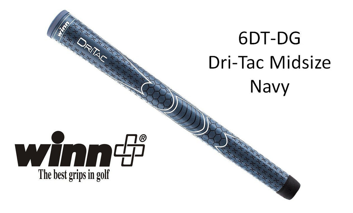 Set of 10 Navy Winn Dri-Tac Midsize Golf Grips - Shock Absorption & Tacky Feel