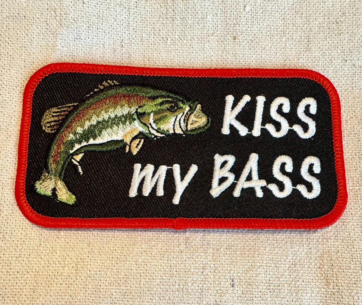 Fishing Patch - Embroidered Iron-On Kiss My Bass Large Fish Joke Patch