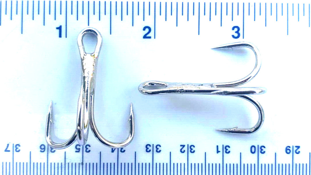 Heavy Duty Treble Hooks - Nickel Finish, Multiple Sizes for Fishing