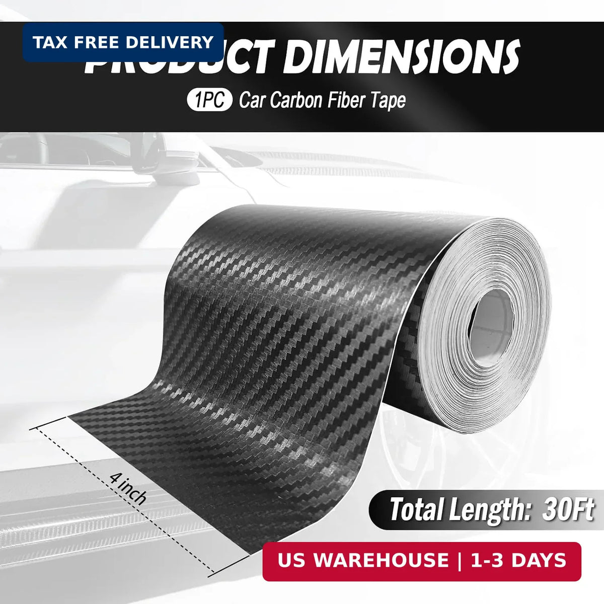 30FT Carbon Fiber Car Wrap Tape - Vehicle Body Scratch Cover & Decoration