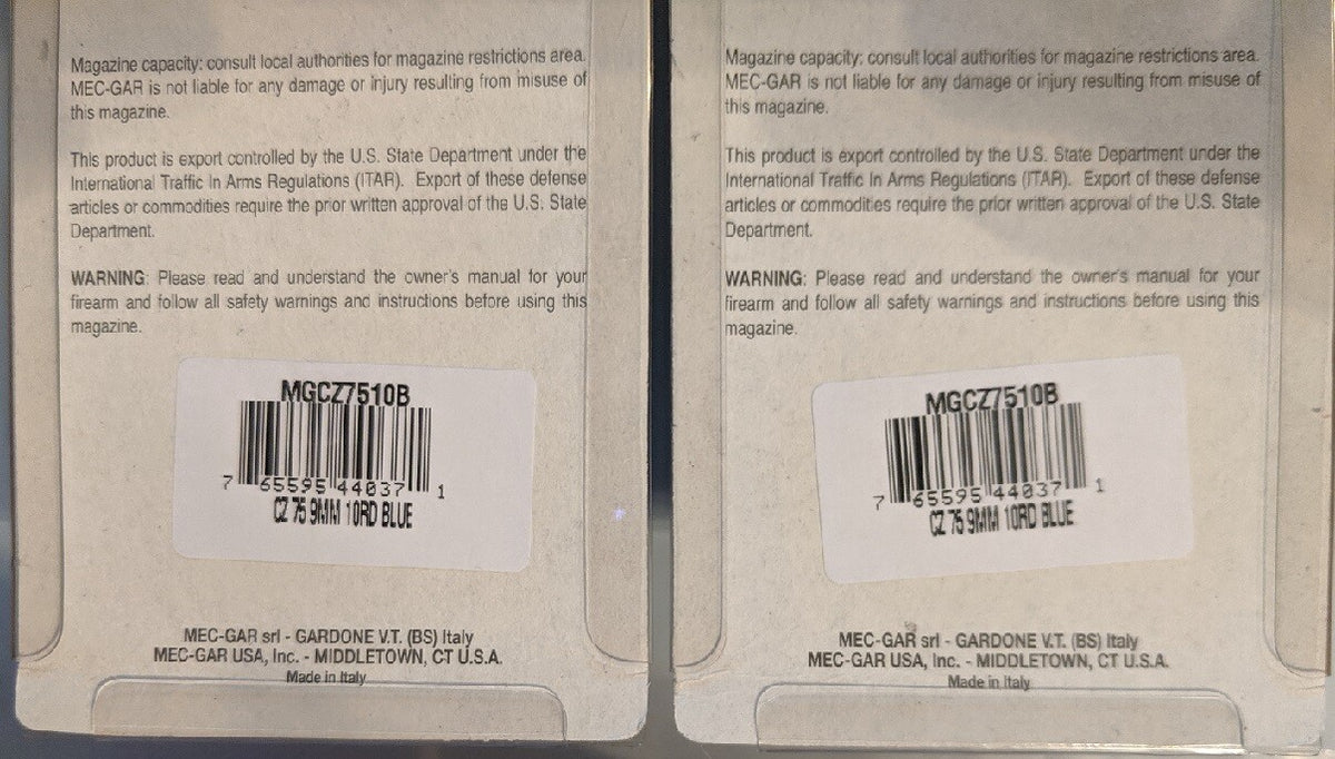 MecGar 10-Round 9mm Steel Magazine for CZ 75B, Shadow, SP-01, 85B - Pack of 2