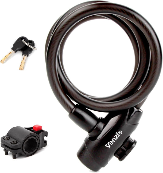 Bike Lock Cable 6ft x 12mm Steel Anti-Theft Lock with Keys for Bicycle, Scooter