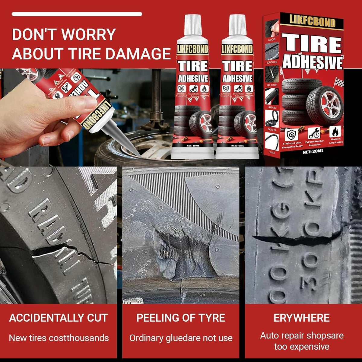 20ML Tire Repair Adhesive Kit - Rubber Cement for Sidewall & Puncture Repair