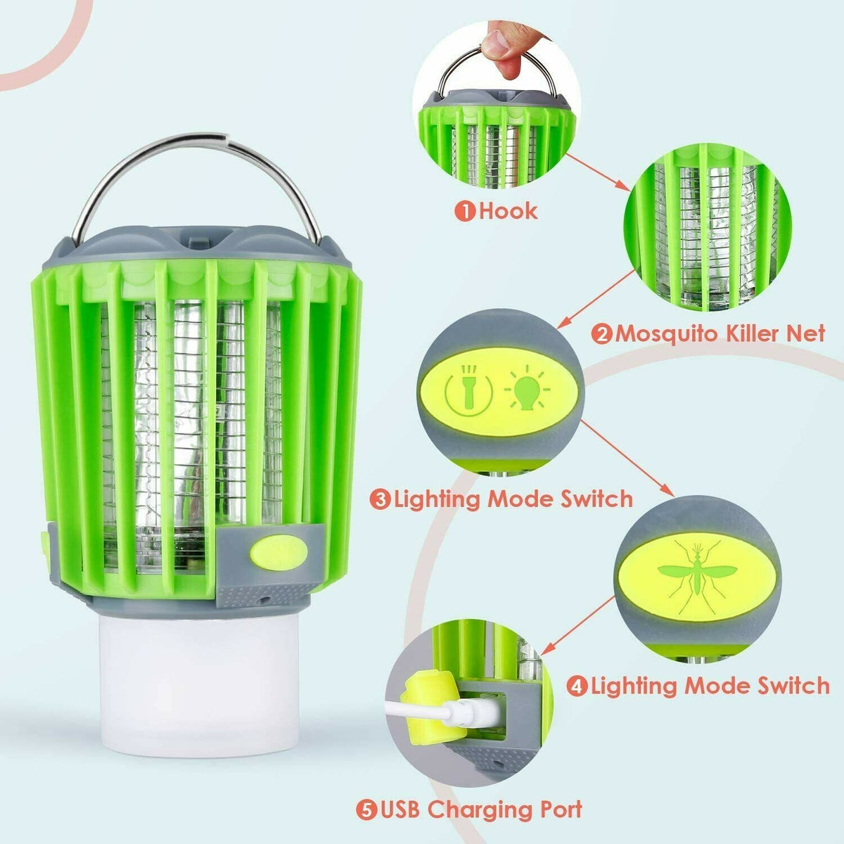 4-in-1 Rechargeable Camping Lantern with Mosquito Zapper and Ultraviolet Light