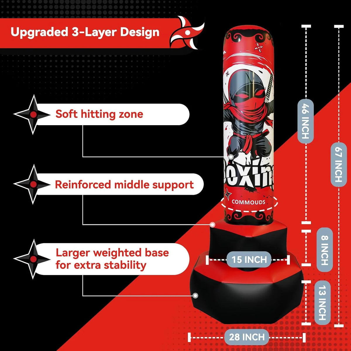 Kids Inflatable Punching Bag with Gloves - 67 Inch Freestanding Boxing Set for Ages 6-14