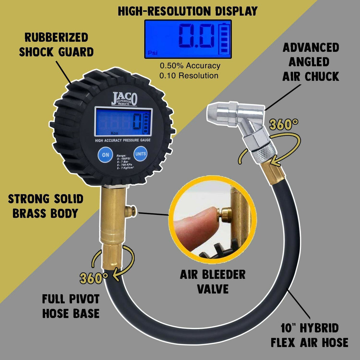 Digital Tire Pressure Gauge 100 PSI Professional Accuracy - JACO ElitePro