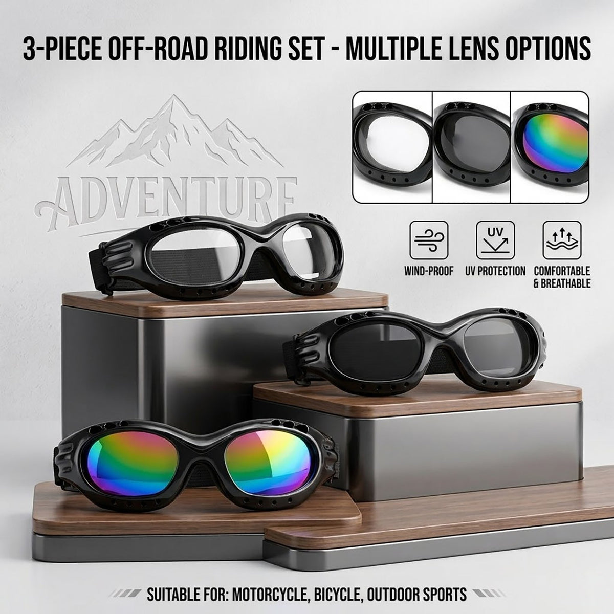 Cycling Skiing Riding Goggles Foam Padded UV400 Impact-Resistant Safety Glasses