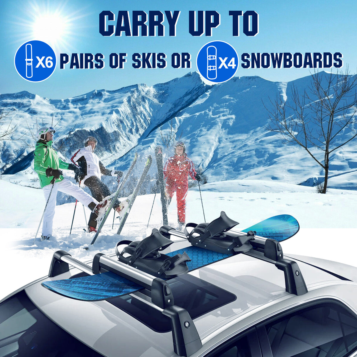 Aluminum Roof Rack Cross Bar for Jeep Wrangler Ski Snowboard Carrier