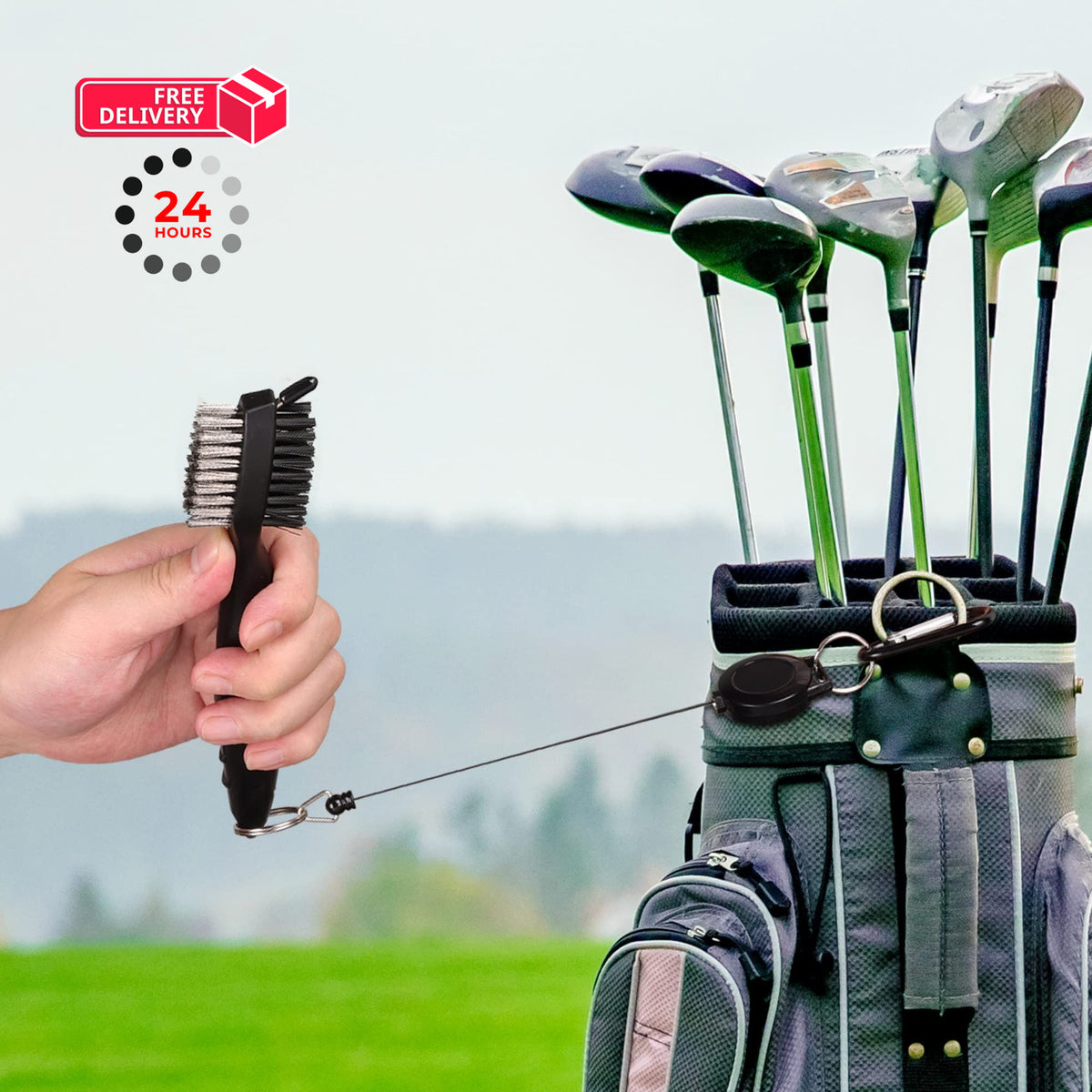 Golf Towels with Club Brush Set - Microfiber Waffle 16x16 Inch Black
