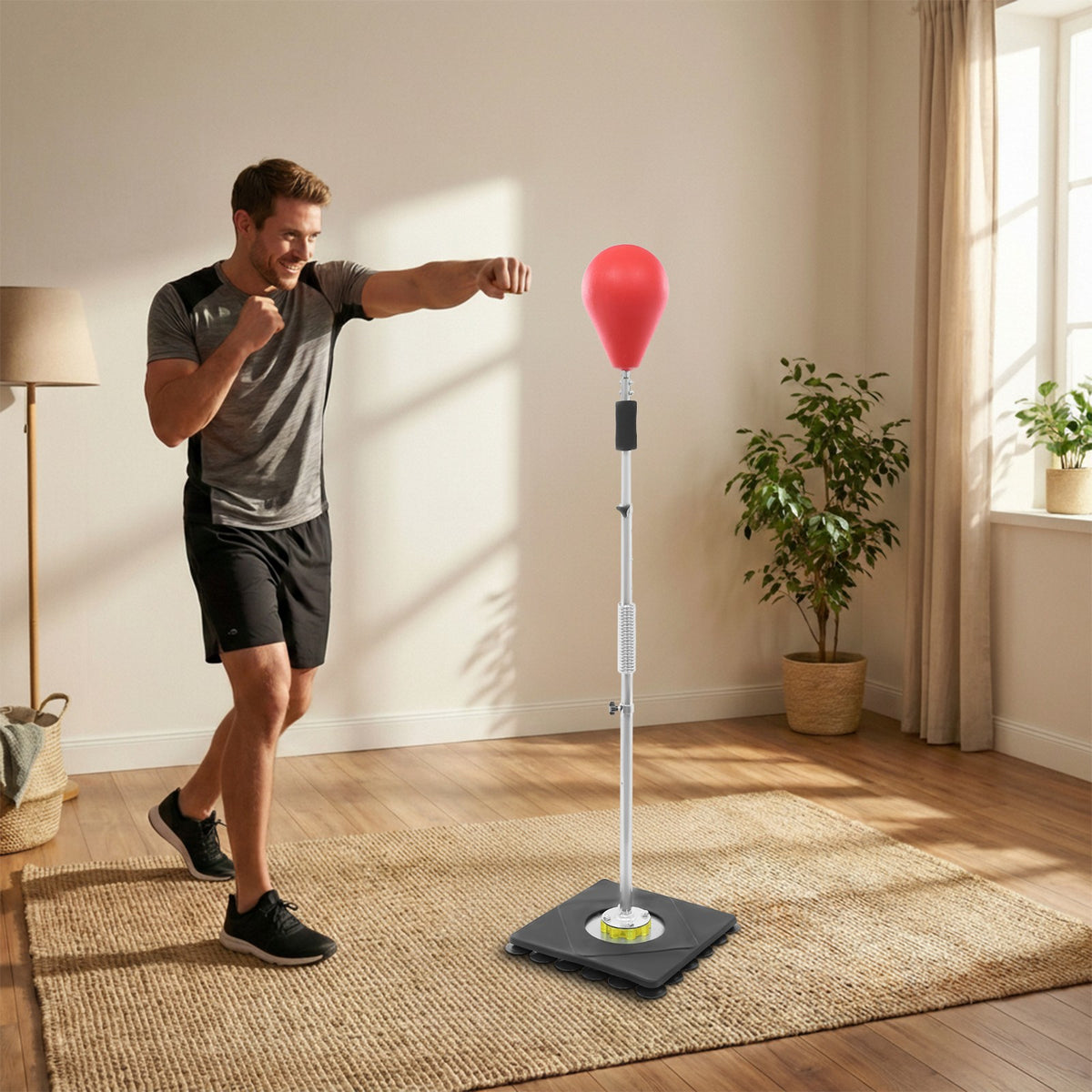 Height Adjustable Punching Bag with Suction Cup Base for Boxing Training
