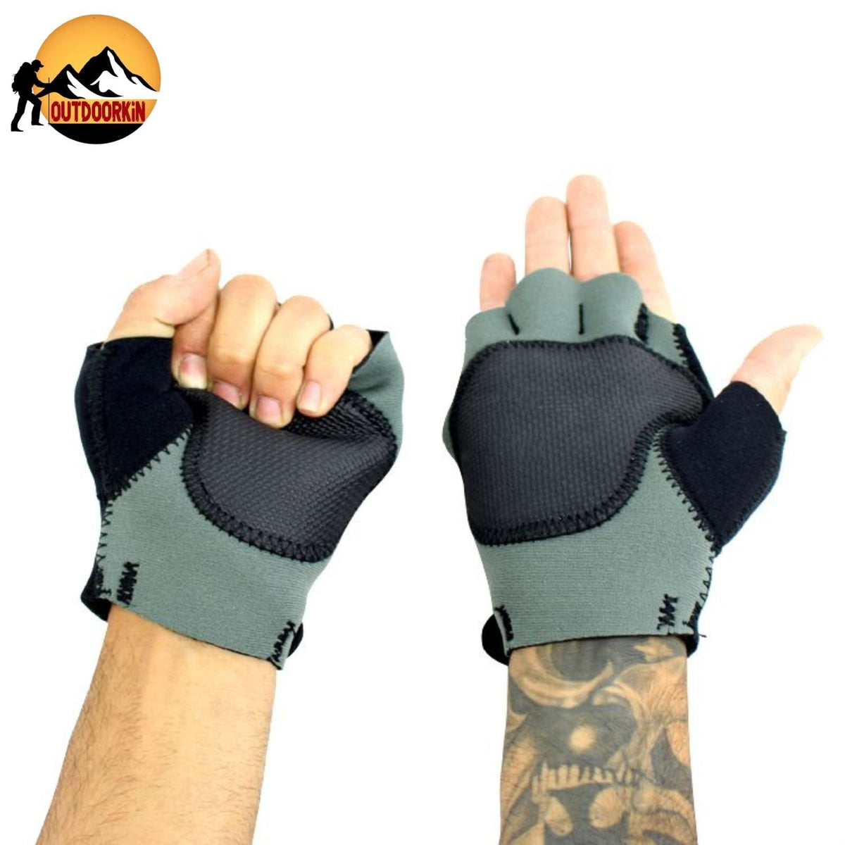 Fingerless Sport Gloves with Wrist Strap and Thumb Padding - Gray, XL