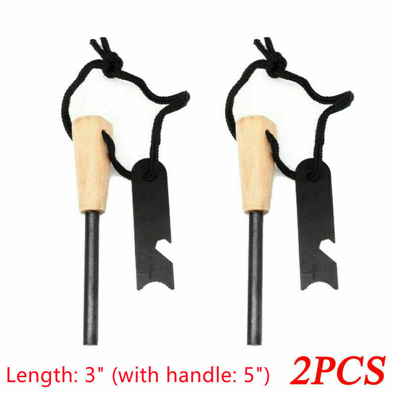 2-Piece Fire Starter Kit with Ferro Rod & Steel Scraper for Camping Outdoors