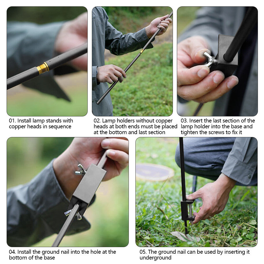 Adjustable Folding Camping Lamp Stand with Hooks for Outdoor Lighting
