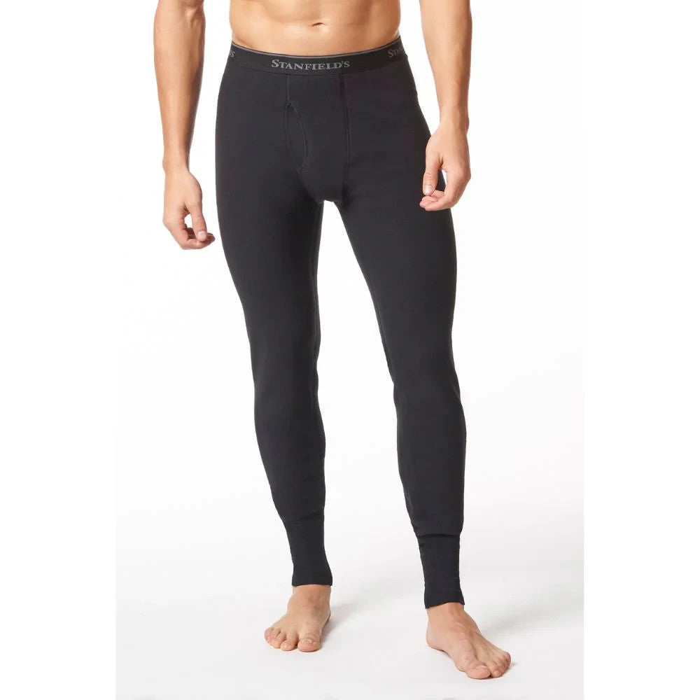 Men's Medium Black HeatFX Fleece Long Johns - Midweight Thermal Pants