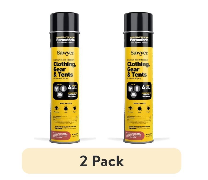 (2 Pack) Sawyer Permethrin Insect Repellent Spray for Clothing & Gear - Tick & Mosquito Barrier