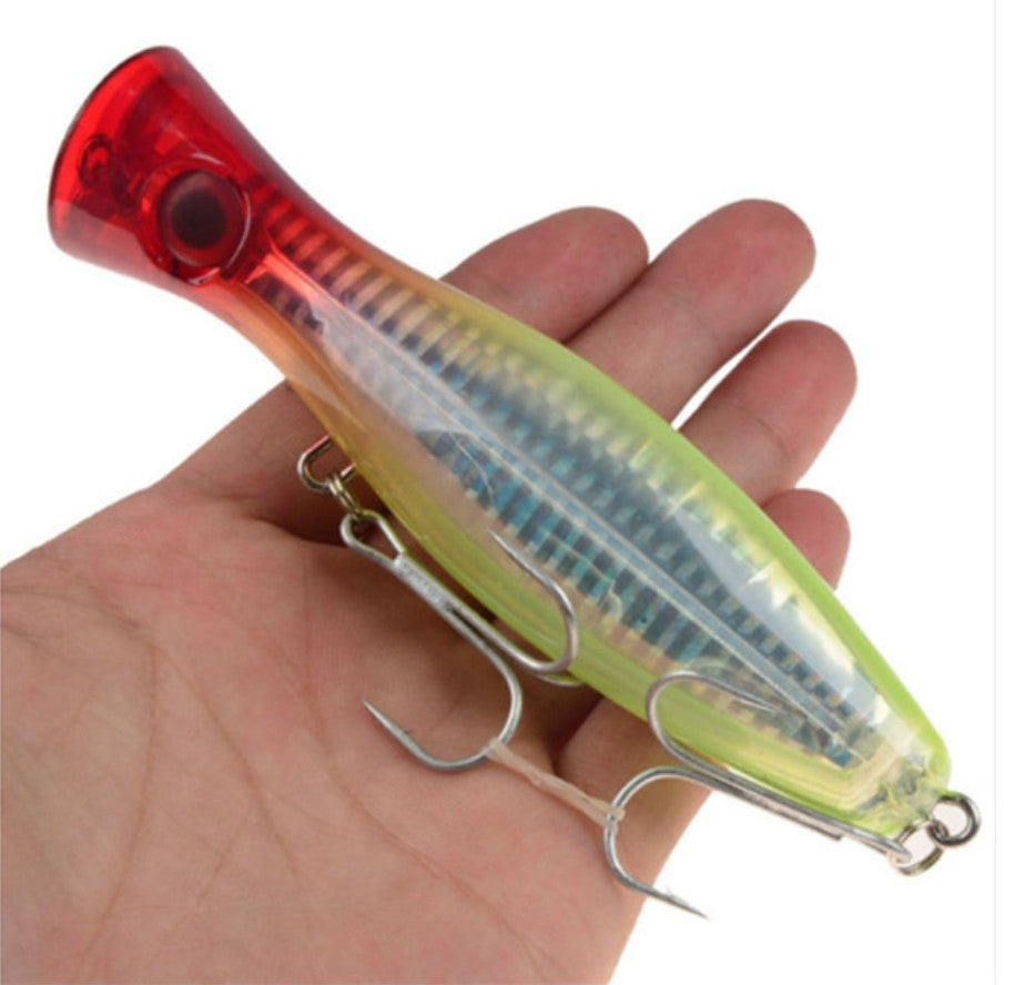 Floating Saltwater & Freshwater Fishing Lure - 1.5oz Topwater Popper with Rattle & Sharp Hooks
