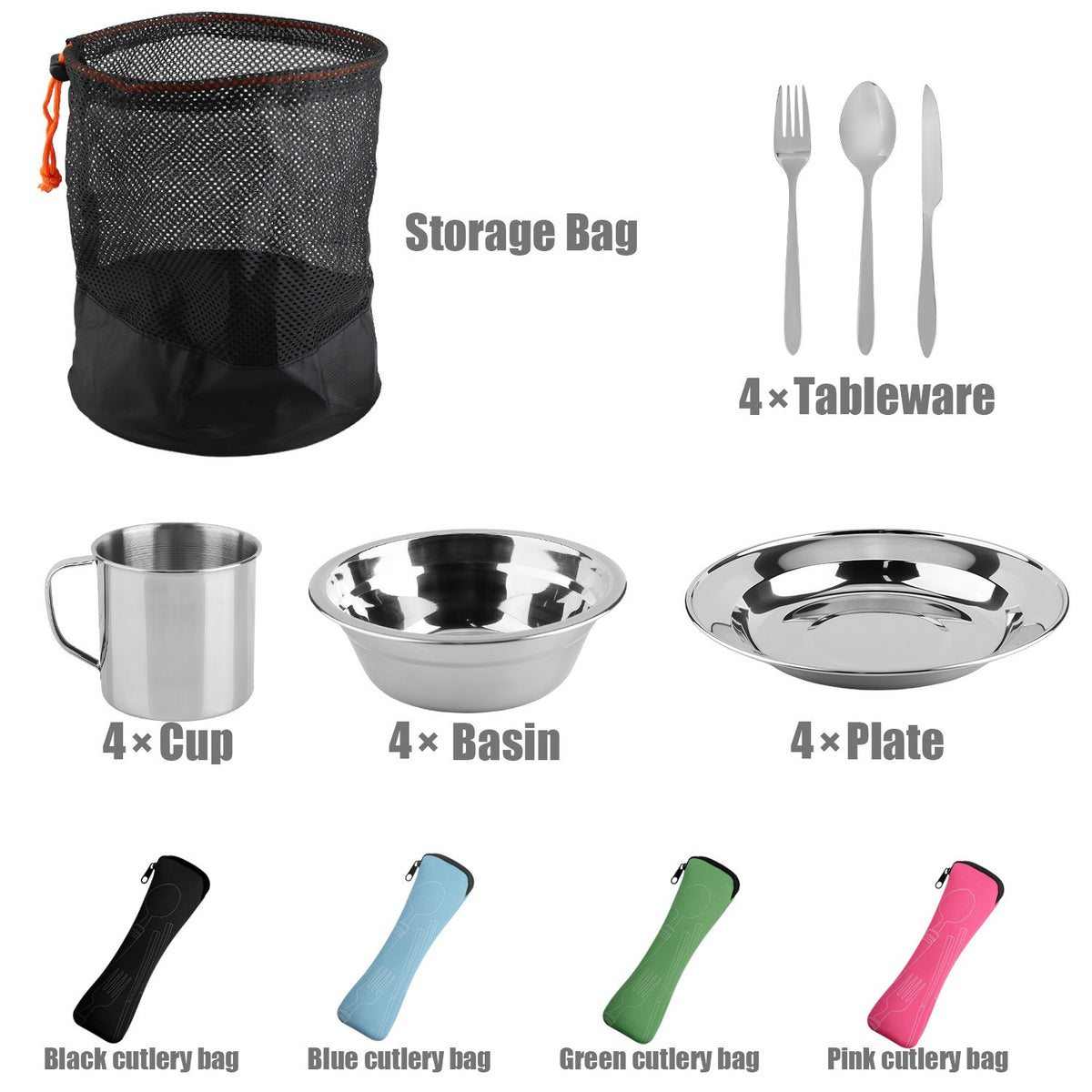 Camping Cookware Mess Set with Non-Stick Plates Bowls Cups - Portable Stainless Steel Kitchen