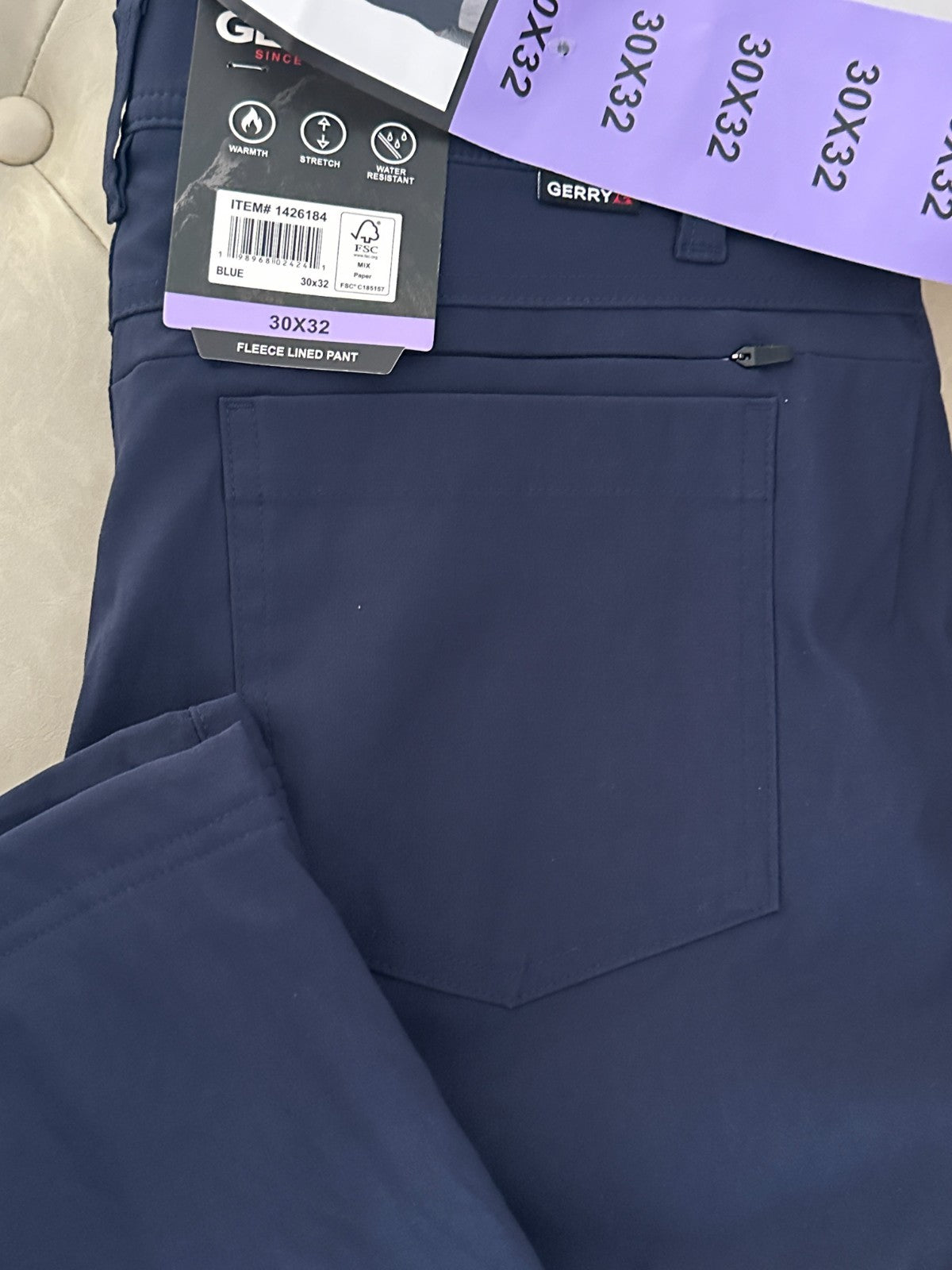 Men's Fleece Lined Pants - Blue, 30x32