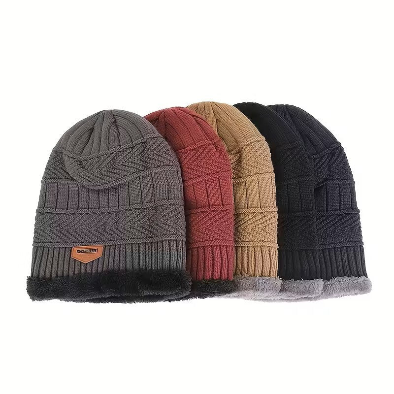 Winter Fleece-Lined Knit Beanie Hat for Men and Women - Thermal Slouch Skull Cap