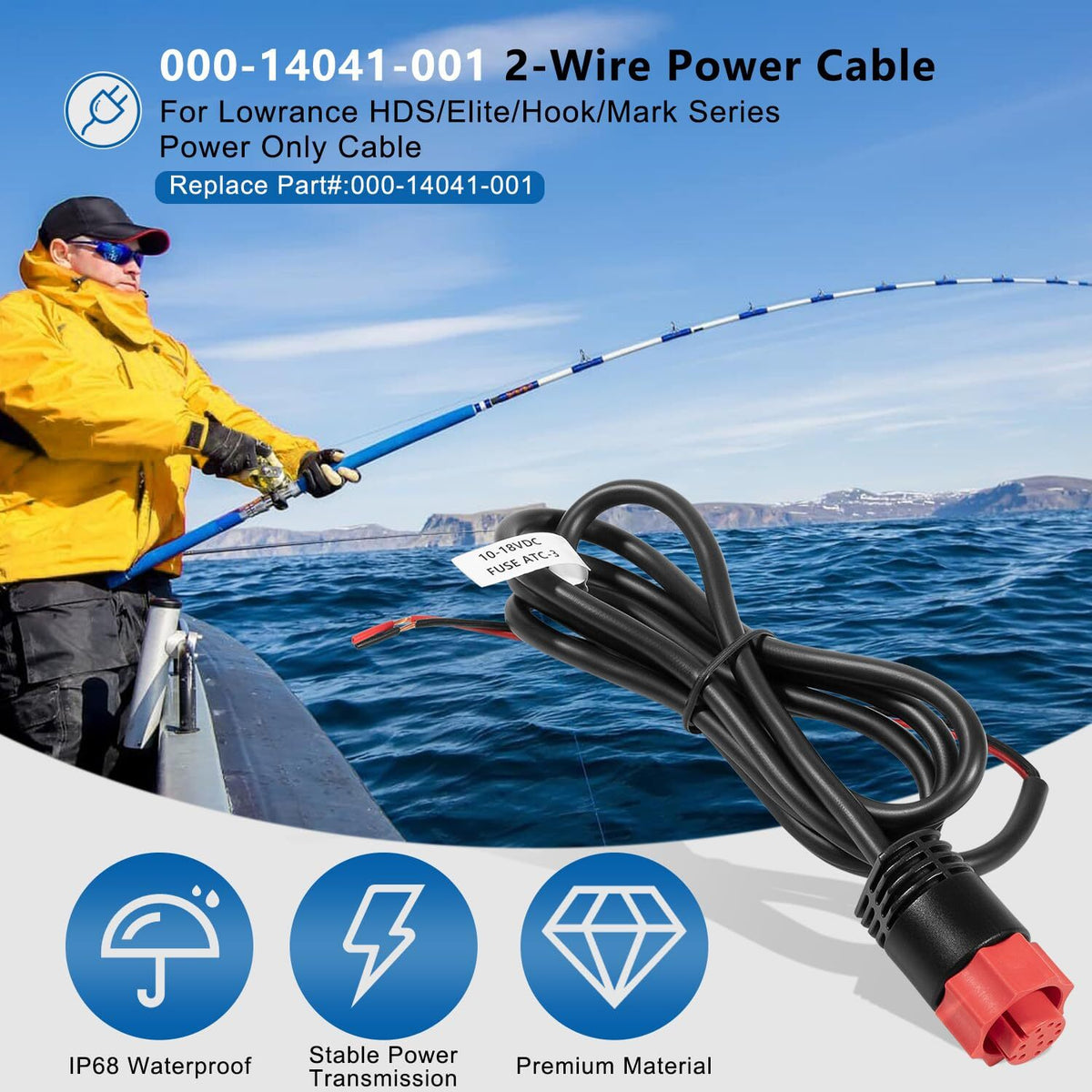 2-Wire Power Cable for Lowrance HDS Elite Ti Hook Mark - 3ft Replacement