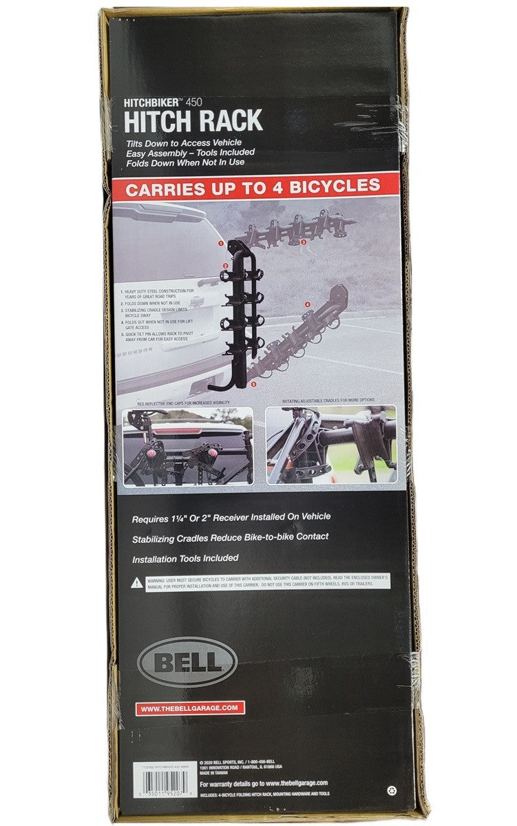 Bell Hitchbiker 450 4-Bike Hitch Rack with Stability - Black, Foldable, Fits 1-1/4 & 2-inch Receivers