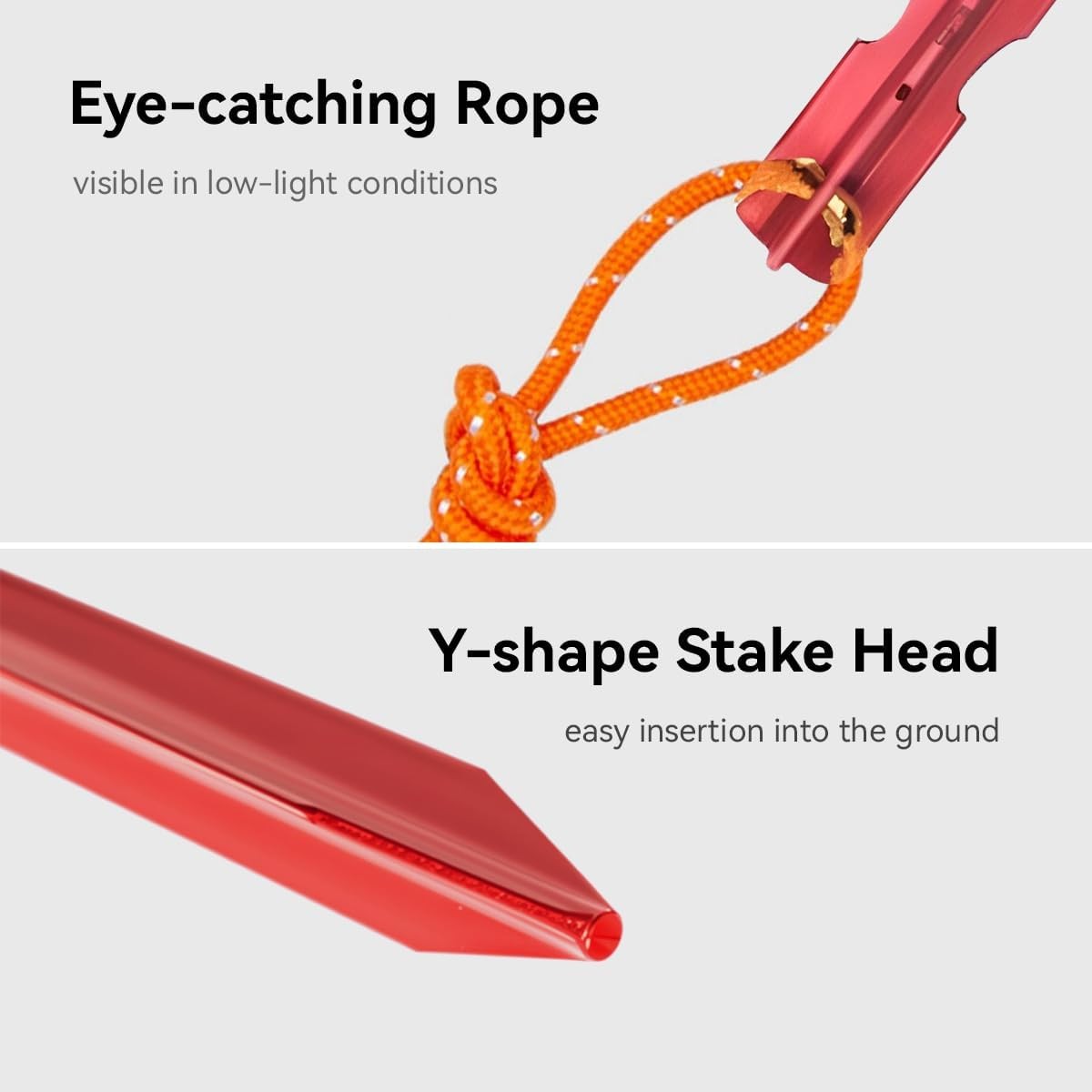 12 Pack Ultralight Aluminum Tent Stakes - 7-inch Ground Pegs with Reflective Red Ropes