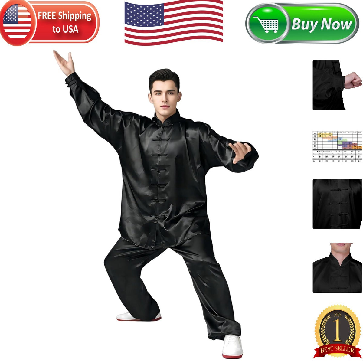 Lightweight Silk Tai Chi Uniform with Mandarin Collar - Unisex X-Large