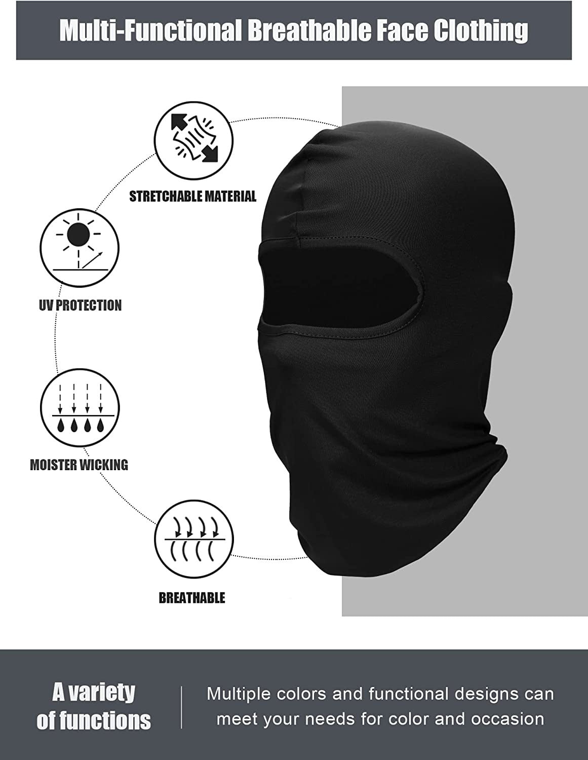 3-Pack Balaclava Face Cover Mask for Cold Weather Motorcycle Skiing UV Protection