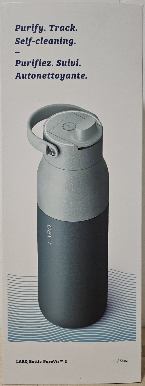 UV Water Purifier Bottle 34oz 1L - PureVis 2 Hydration Flask with Eucalyptus Green