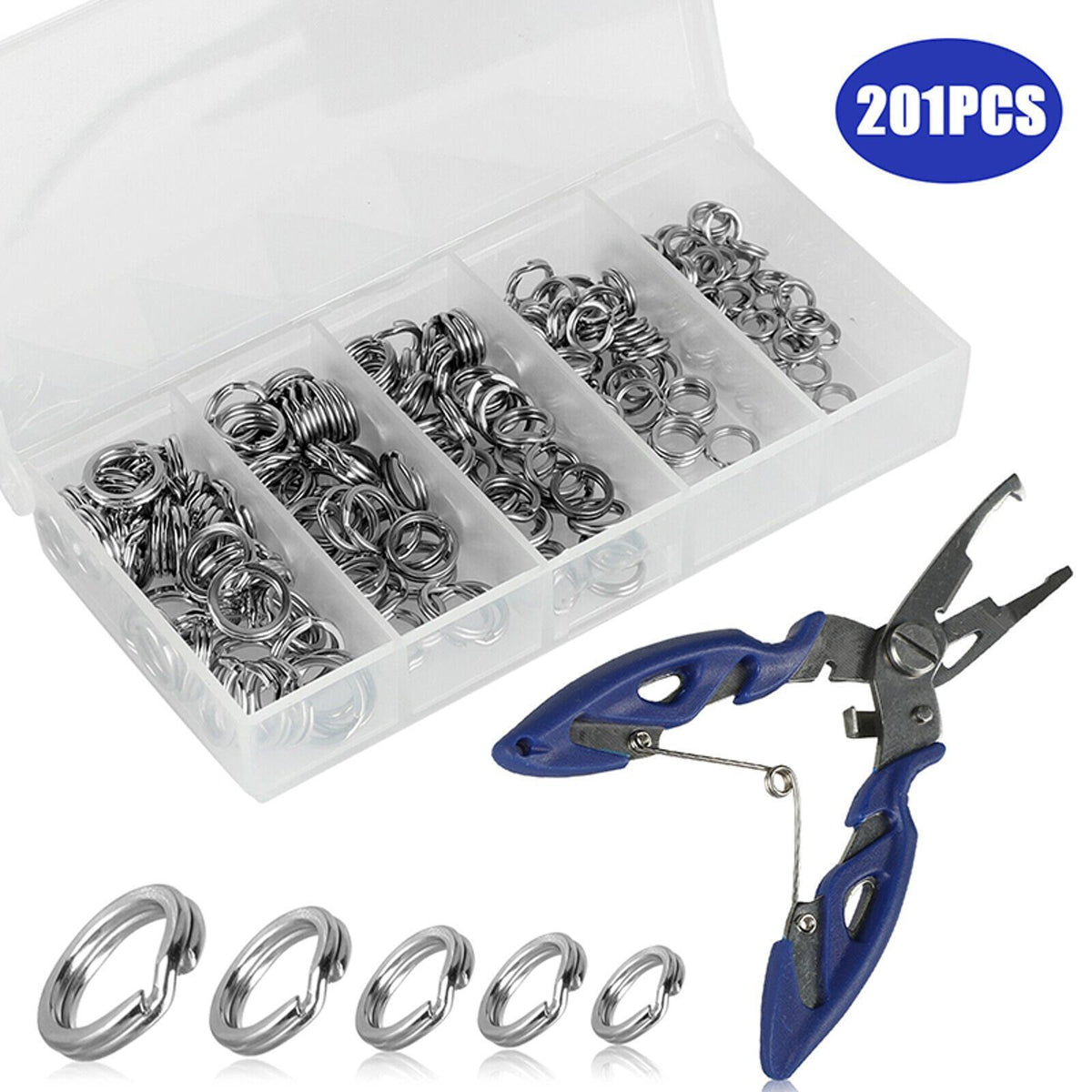 200 Pcs Stainless Steel Fishing Split Rings Set with Pliers - Multiple Sizes