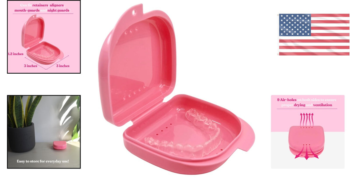 Pink Mouthguard Case with 16 Ventilation Holes for Retainer Freshness