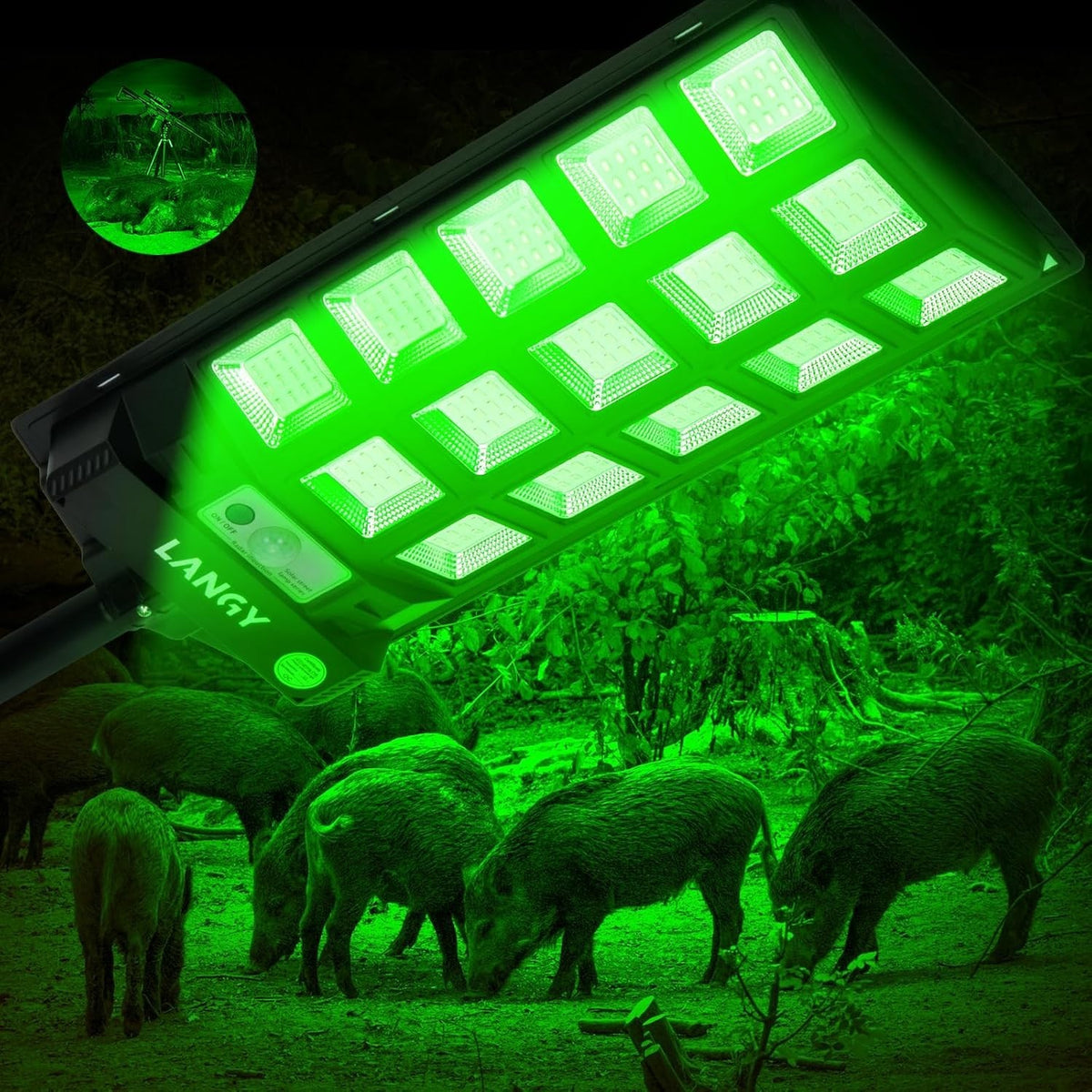 Solar LED Hog Hunting Light - 22000LM Green Feeder Light for Night Hunting