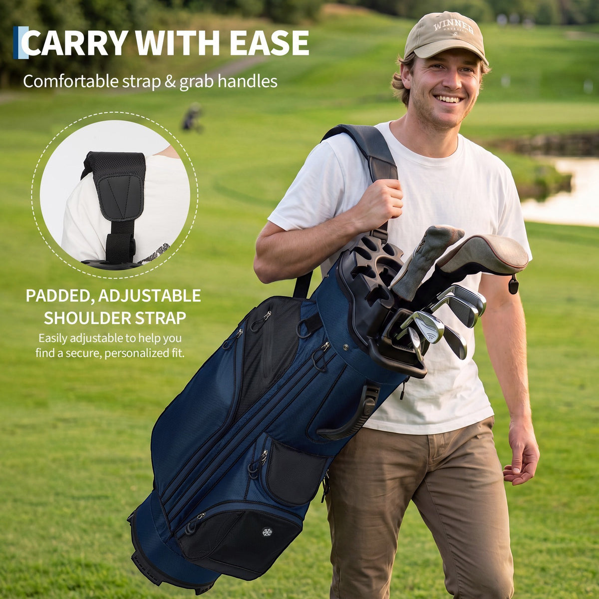 Lightweight 14-Way Golf Cart Bag with Full-Length Dividers Cooler Pocket & Rain Cover